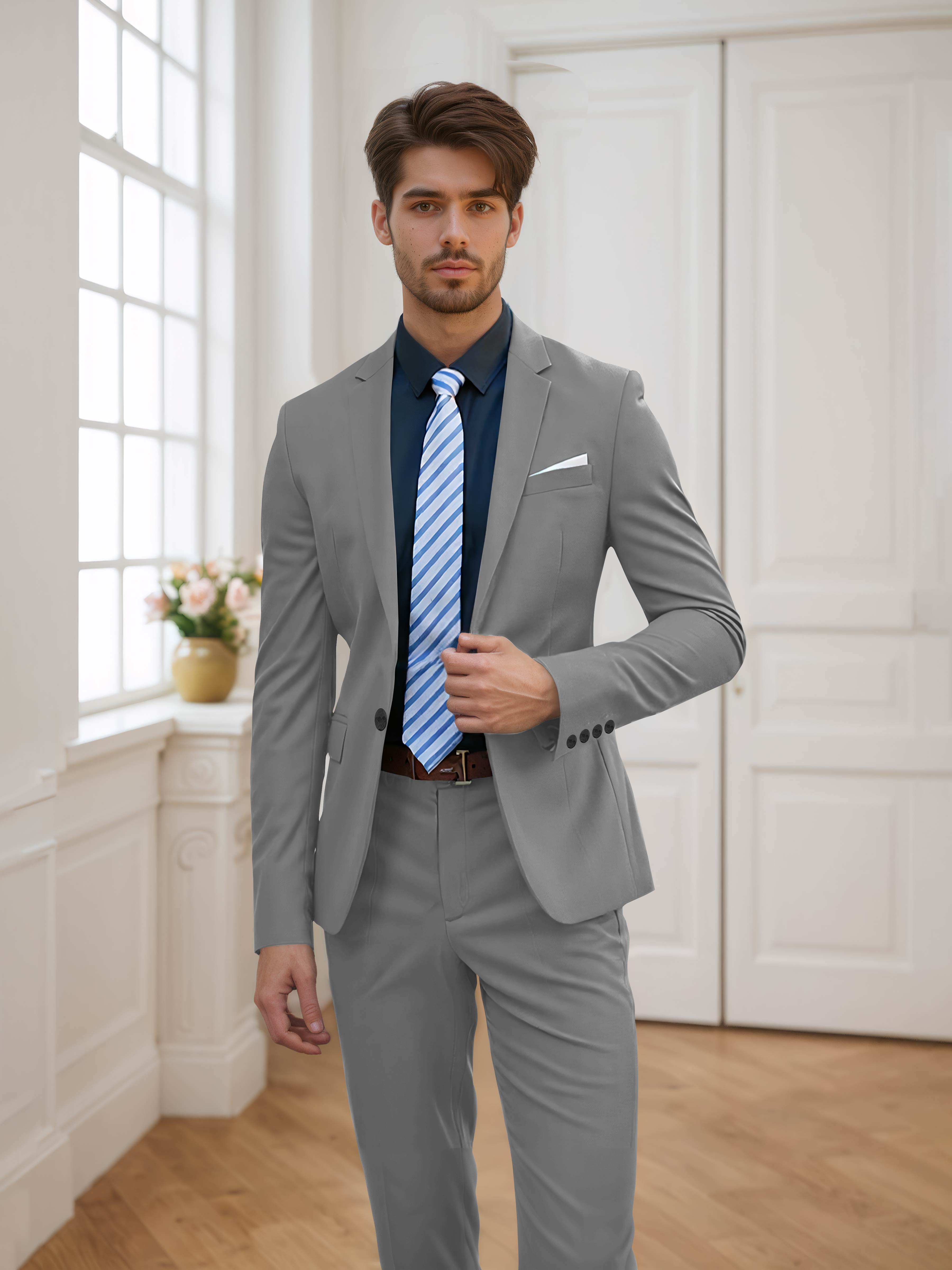 Costume Homme De Mariage 2 Pièces Ajusté À Un Bouton Uni