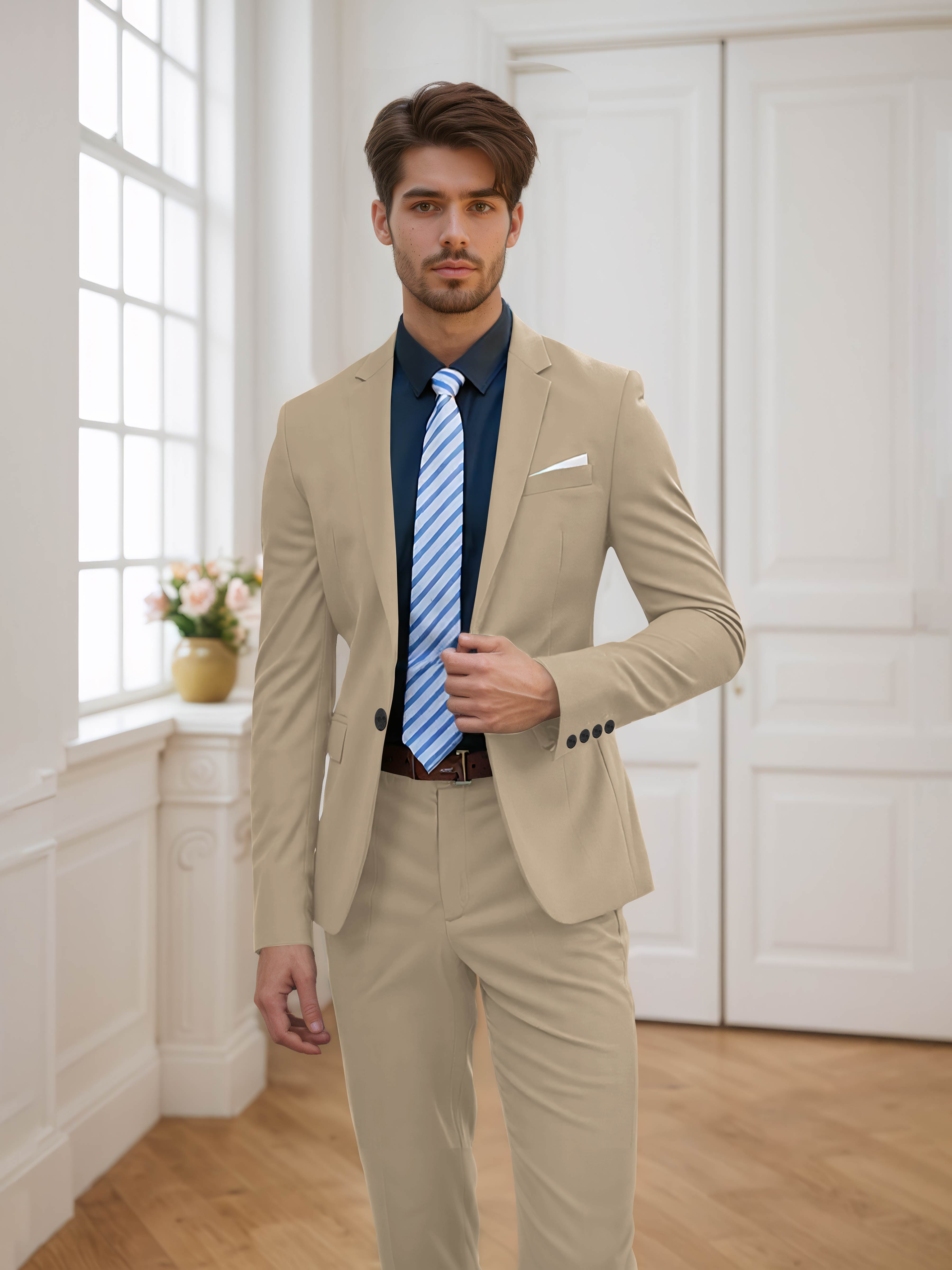 Costume Homme De Mariage 2 Pièces Ajusté À Un Bouton Uni