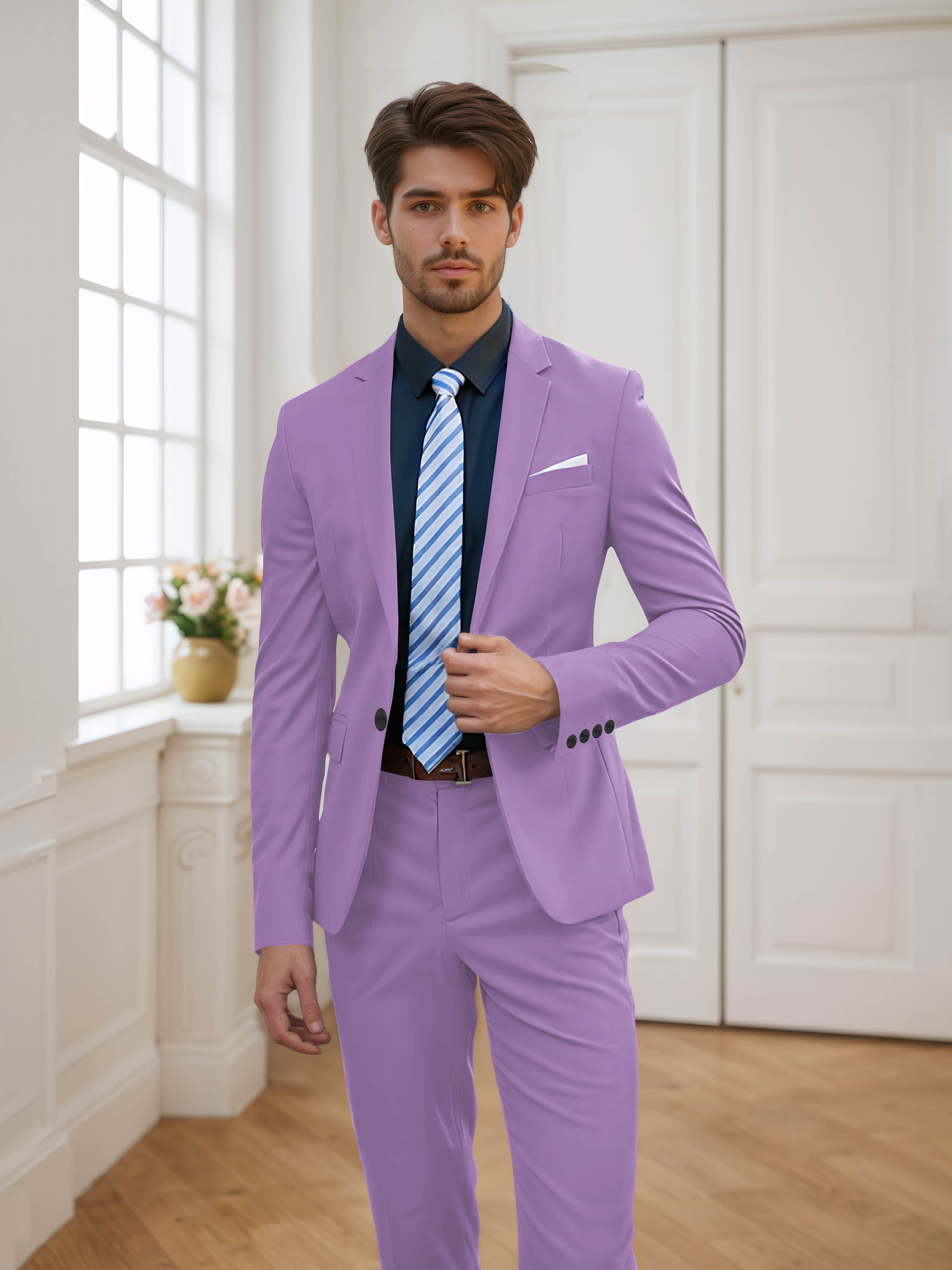 Costume Homme De Mariage 2 Pièces Ajusté À Un Bouton Uni