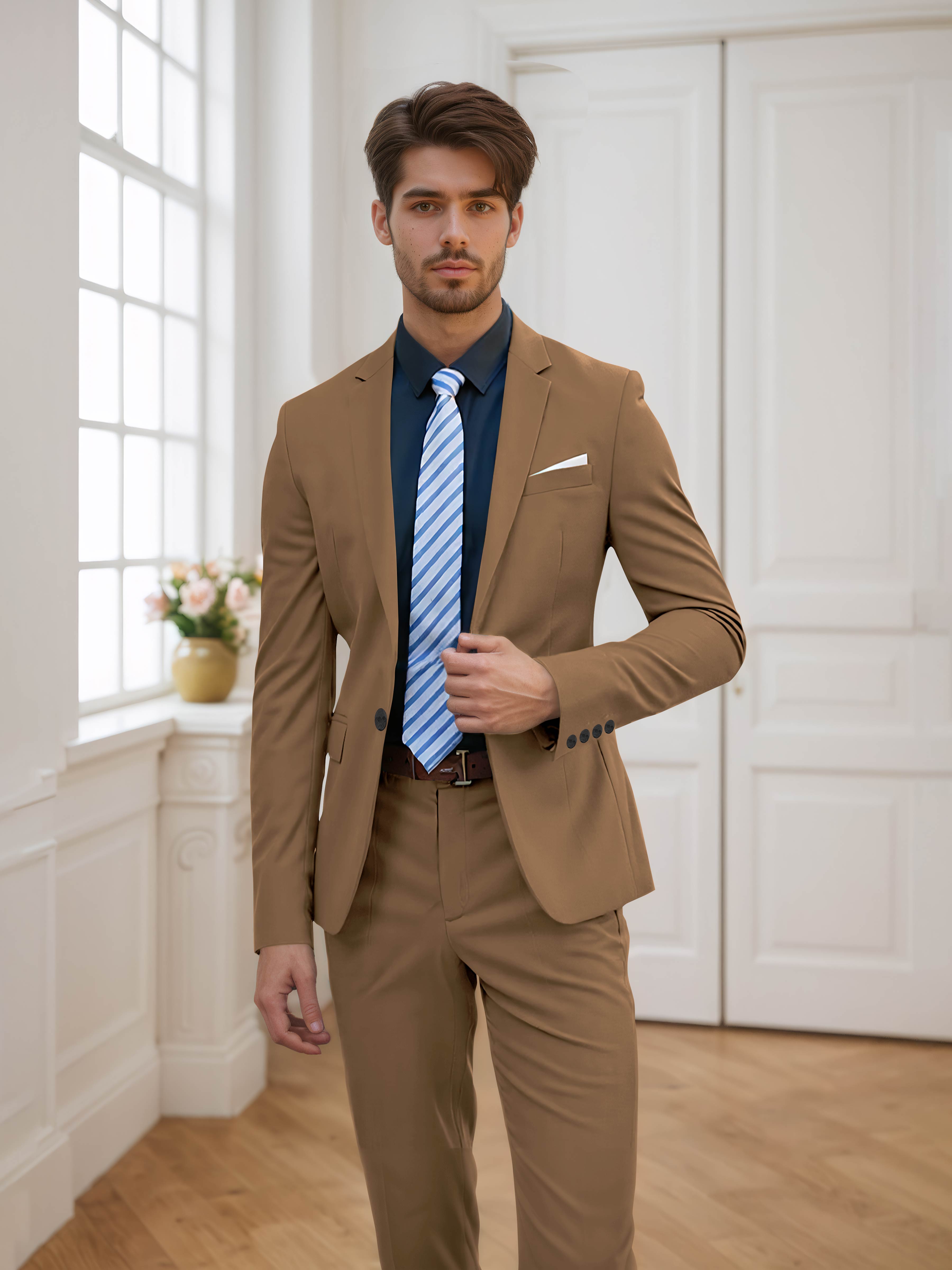 Costume Homme De Mariage 2 Pièces Ajusté À Un Bouton Uni