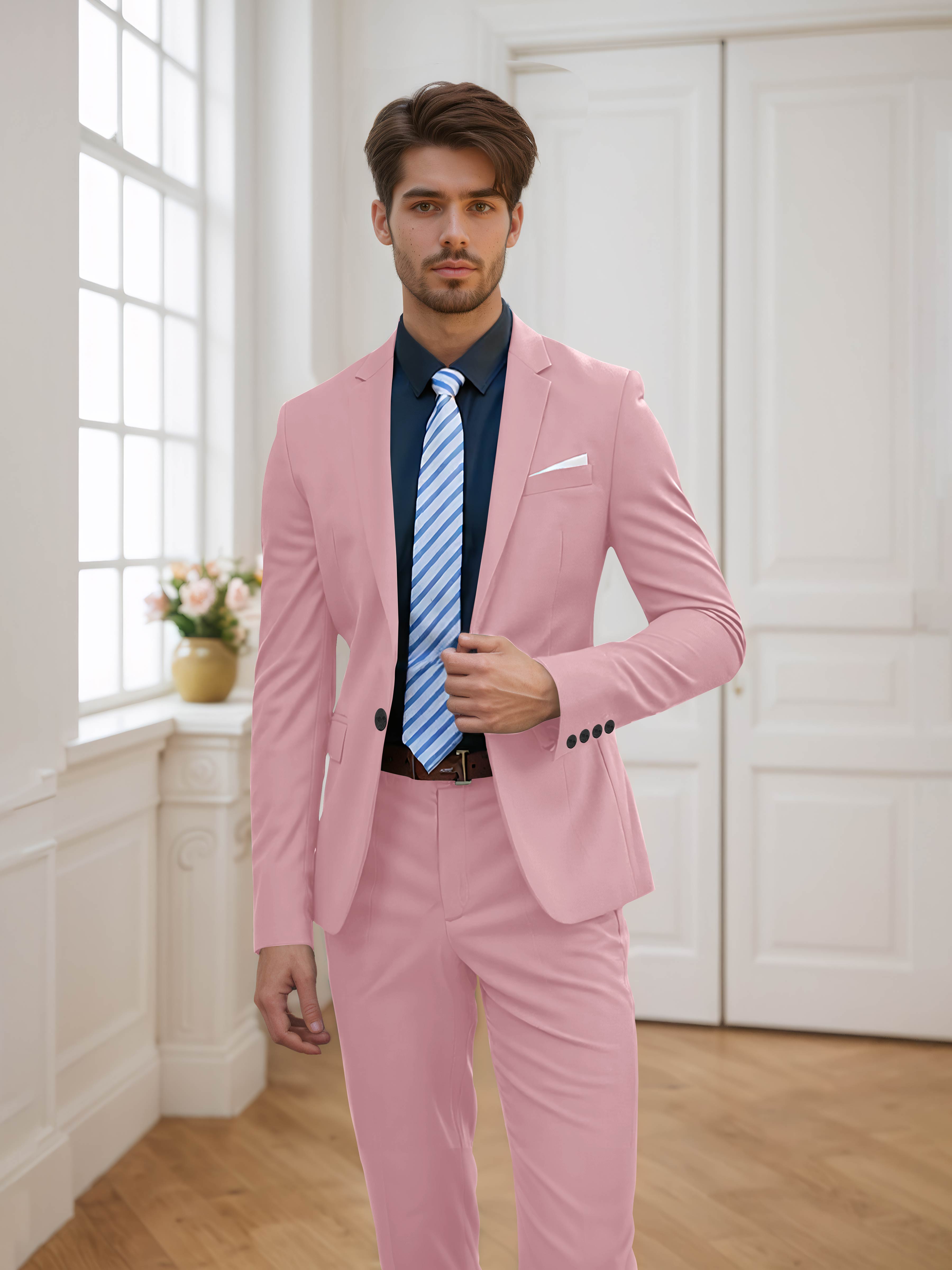 Costume Homme De Mariage 2 Pièces Ajusté À Un Bouton Uni