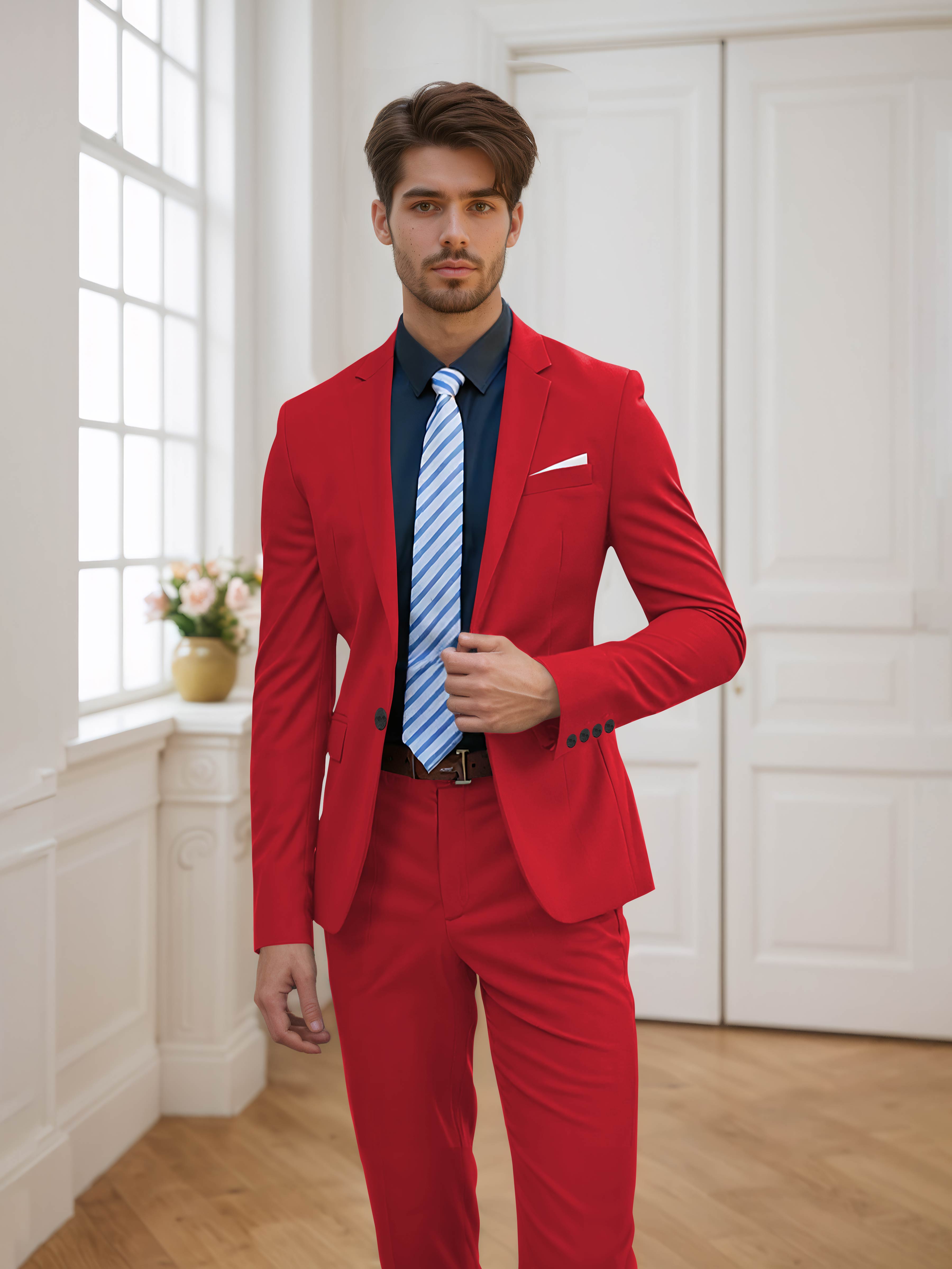 Costume Homme De Mariage 2 Pièces Ajusté À Un Bouton Uni