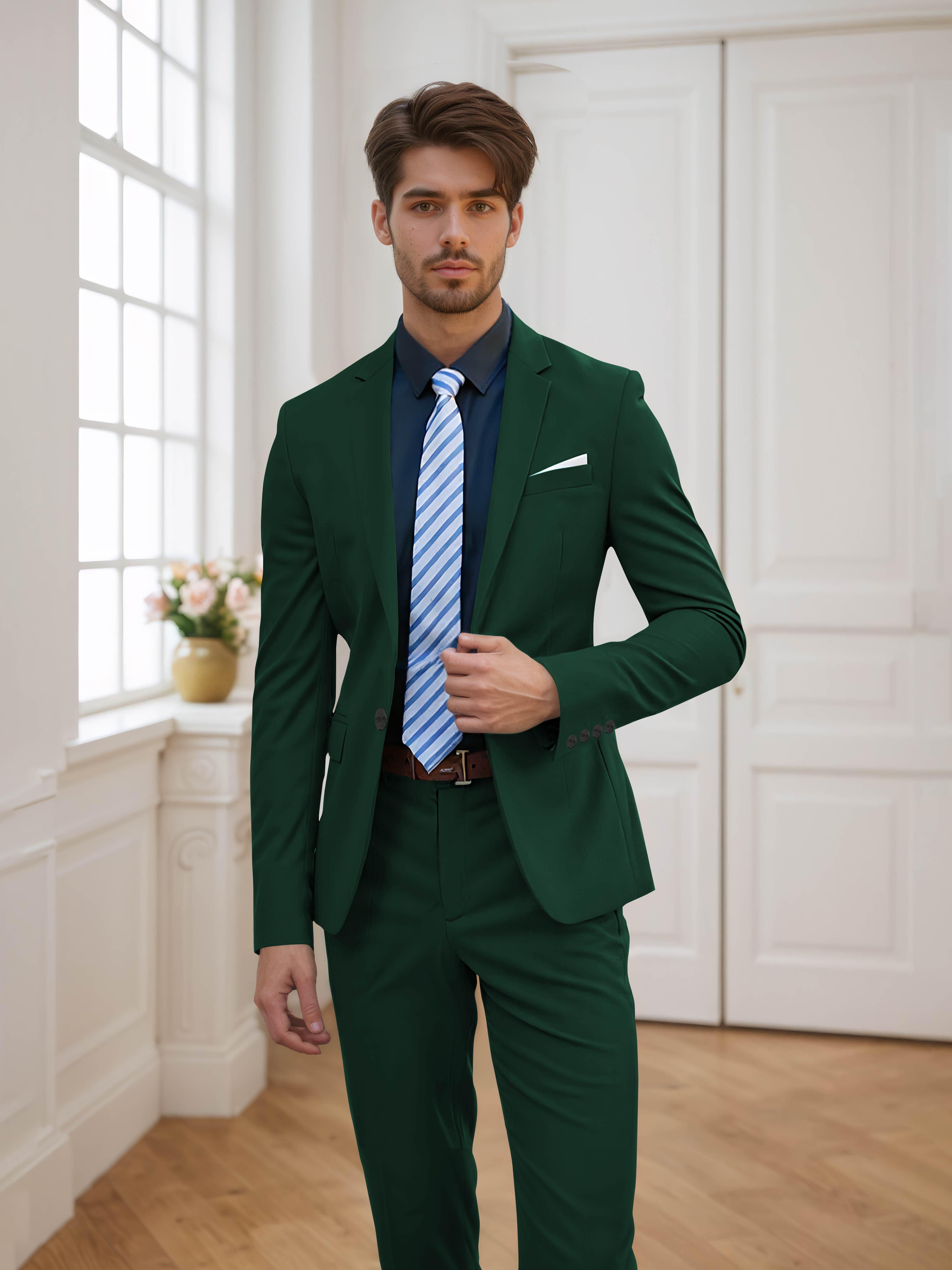 Costume Homme De Mariage 2 Pièces Ajusté À Un Bouton Uni