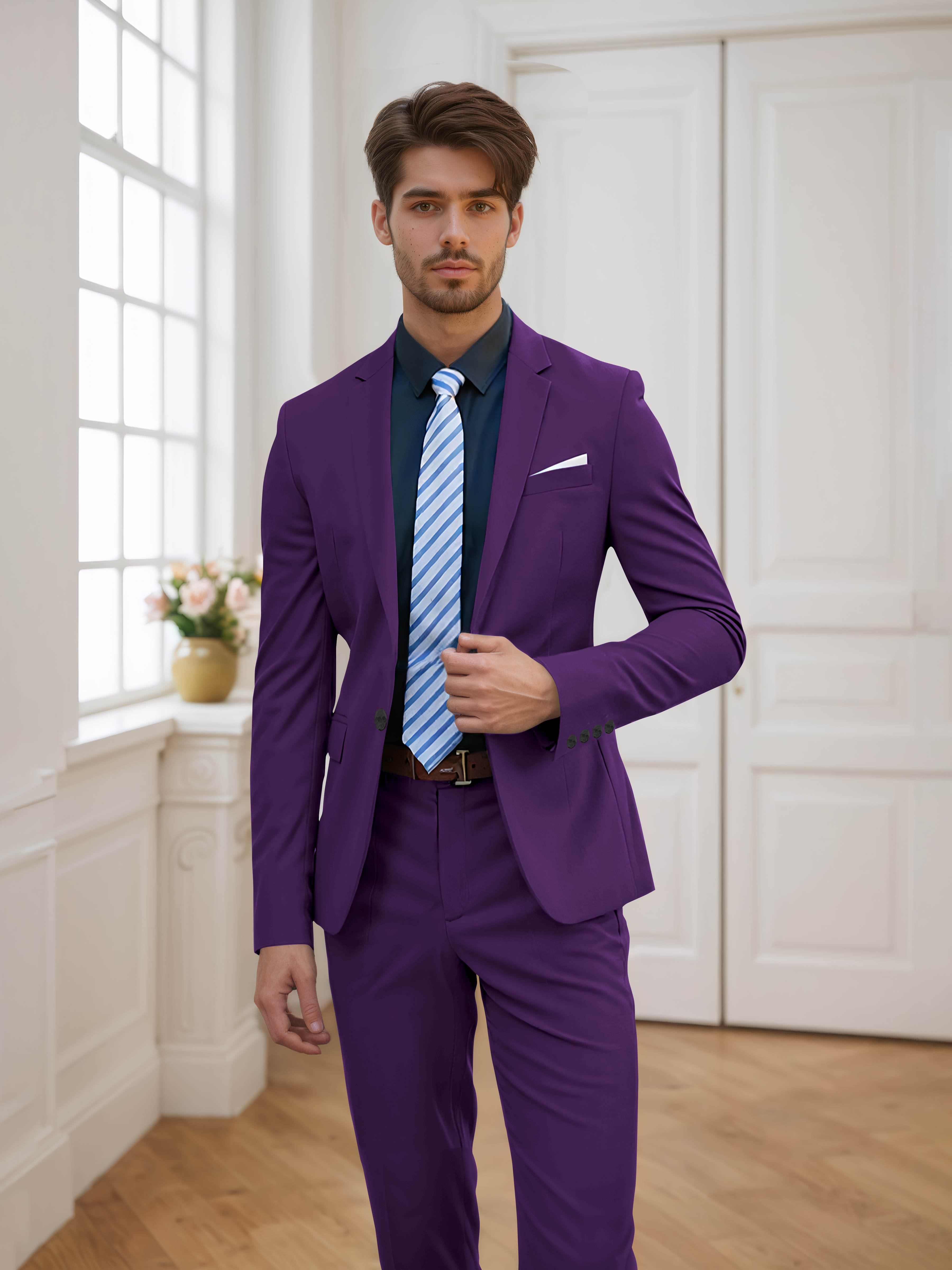 Costume Homme De Mariage 2 Pièces Ajusté À Un Bouton Uni