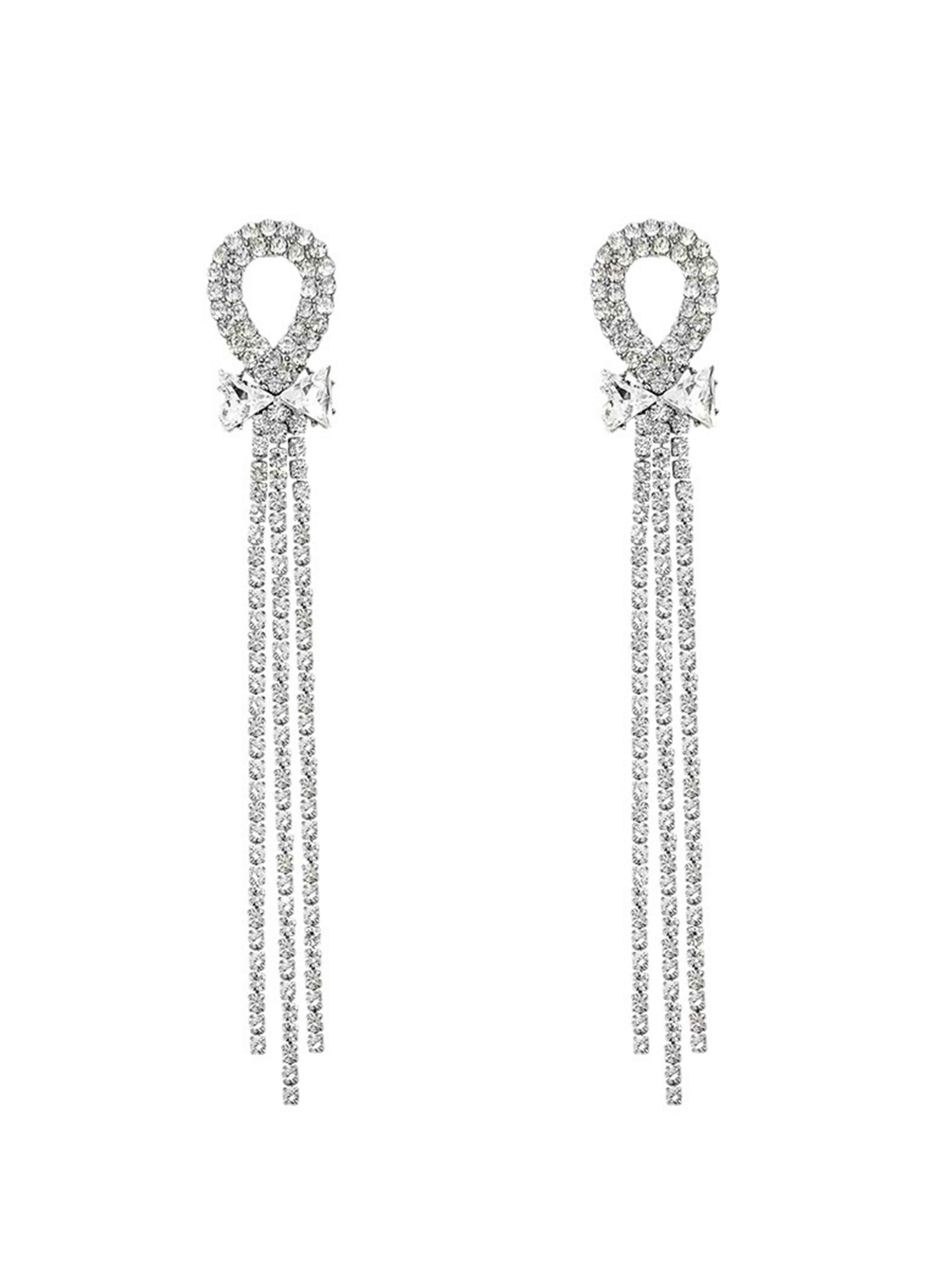 Boucles D’Oreilles Longues Éblouissantes À Pampilles Et Strass