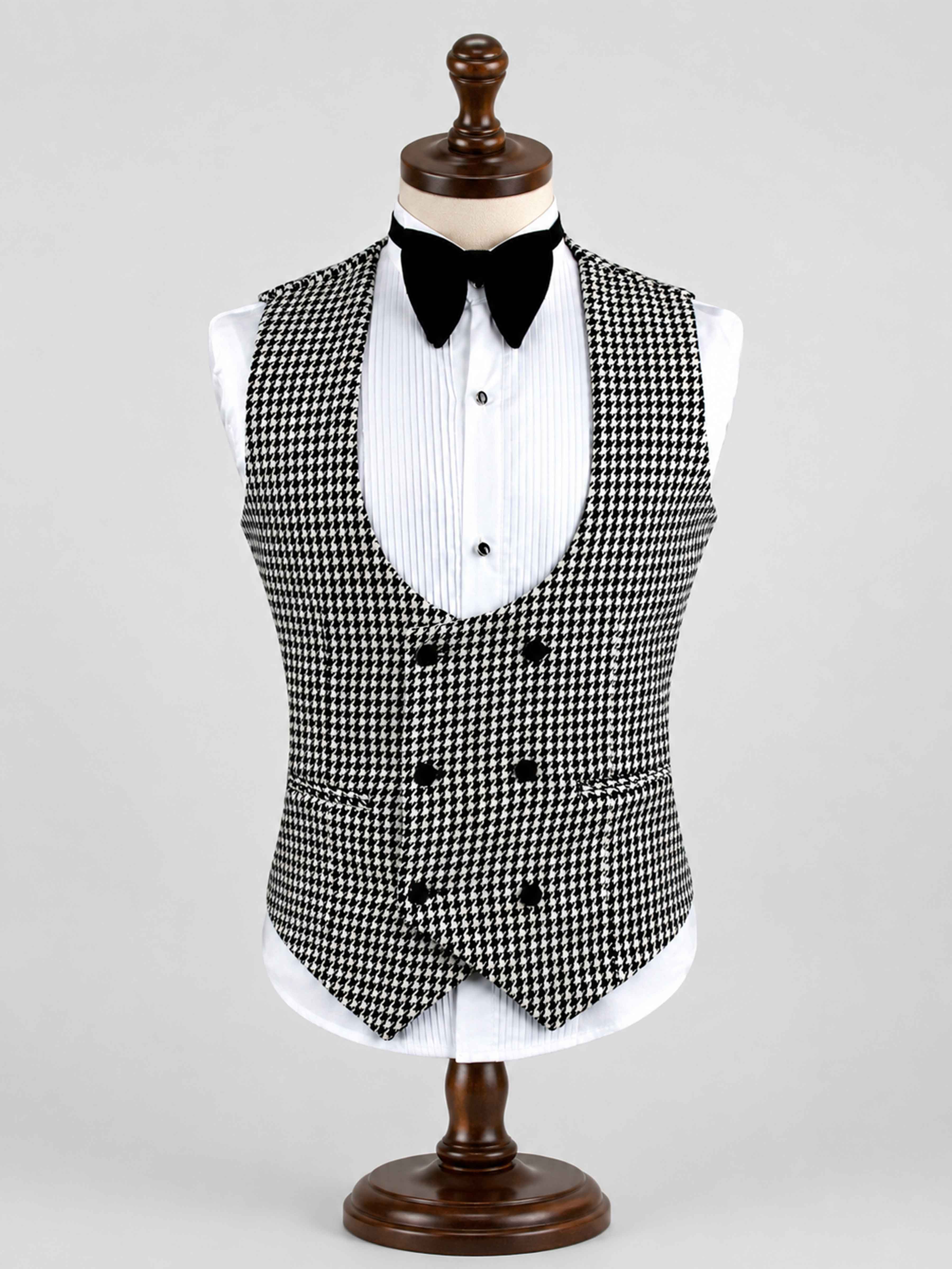 Costume Homme 3 Pièces À Sophistiqué Pied-De-Poule Revers Châle