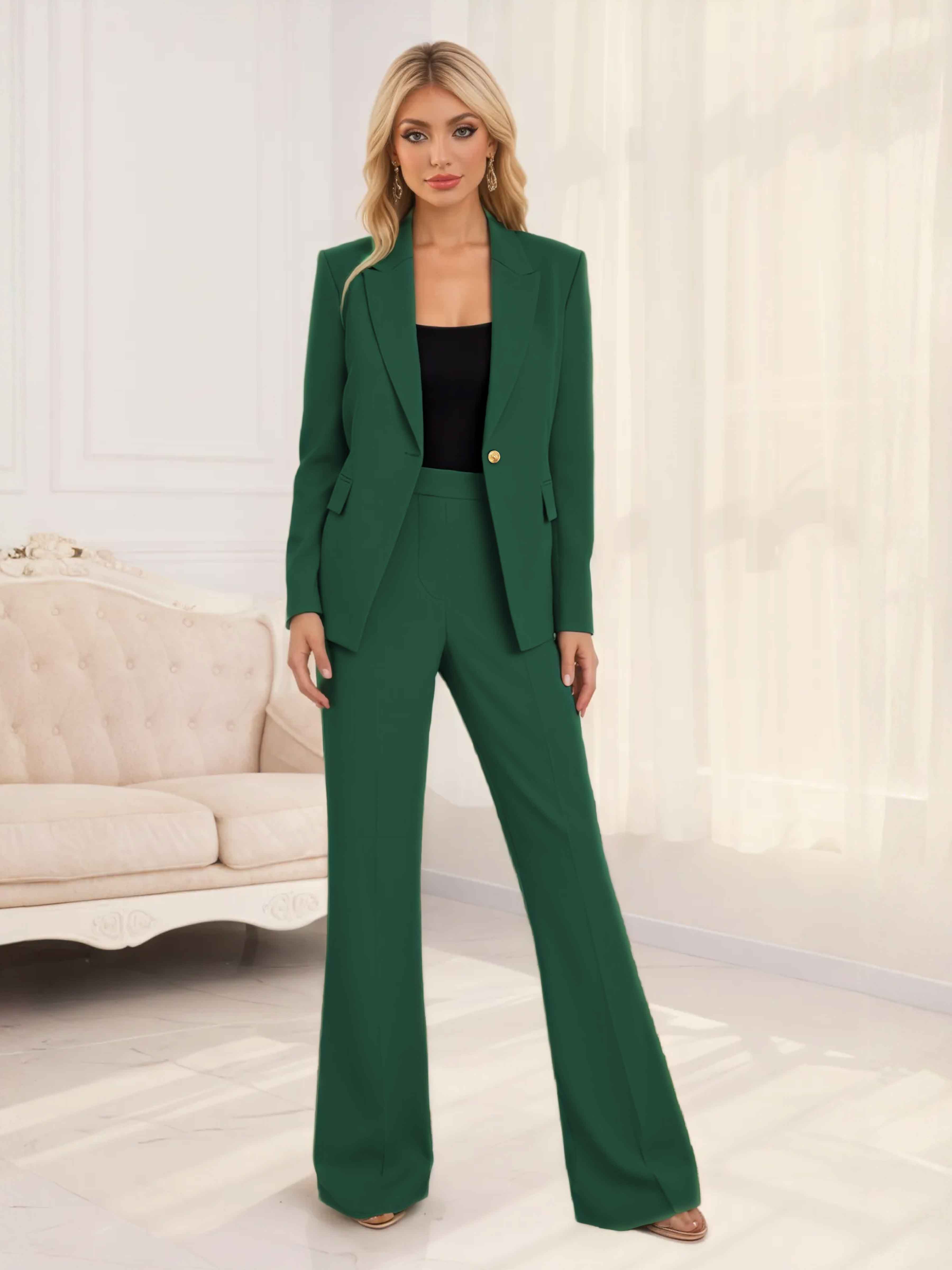 Costume Femme 2 Pièces À Uni Revers Crantés Un Bouton