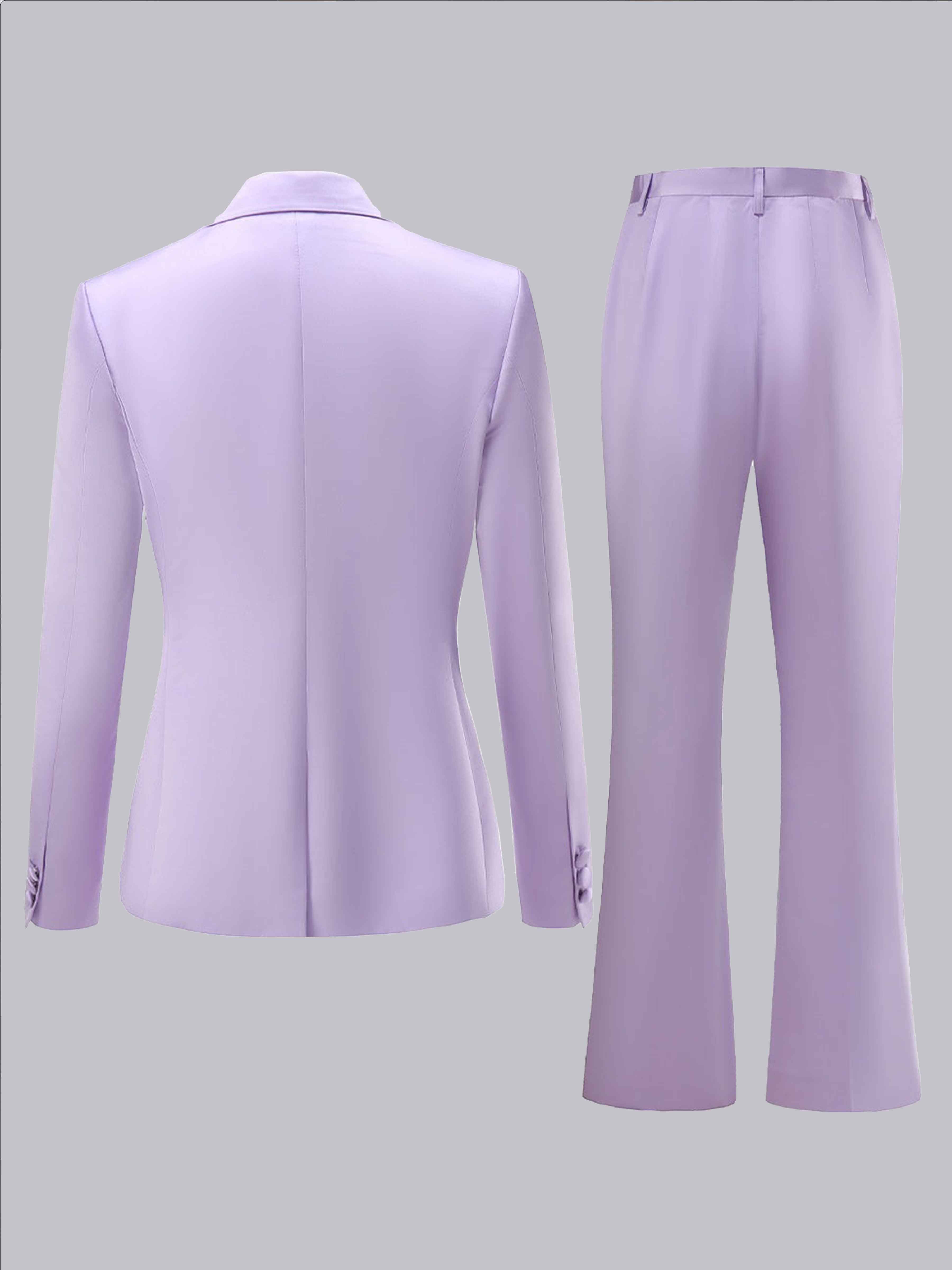 Costume Femme 2 Pièces En Satin À Revers Pointus Double Boutonnage Pour Mariage