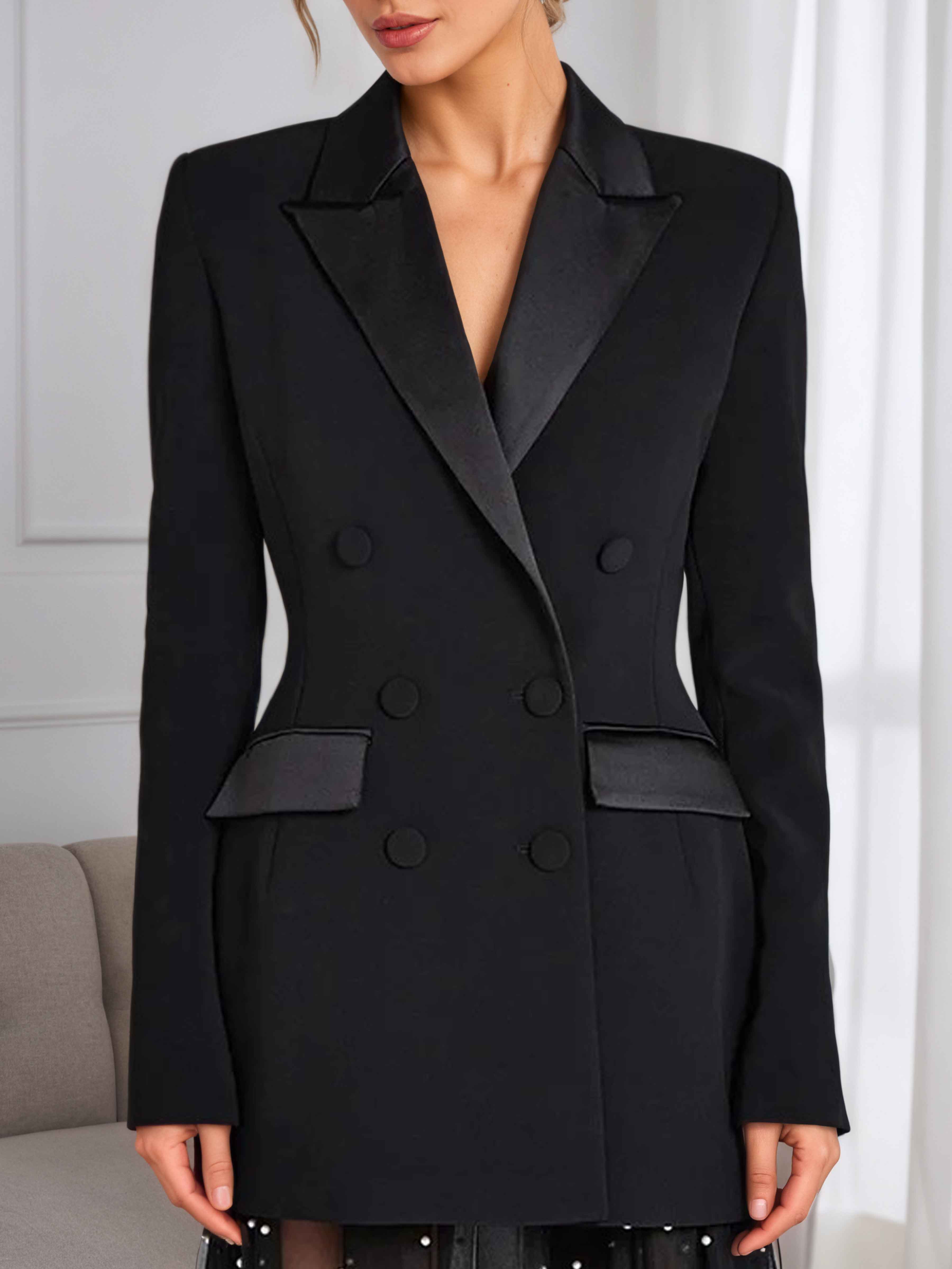 Veste Femme À Coupe Ajustée Double Boutonnage Pour Tenue De Soirée