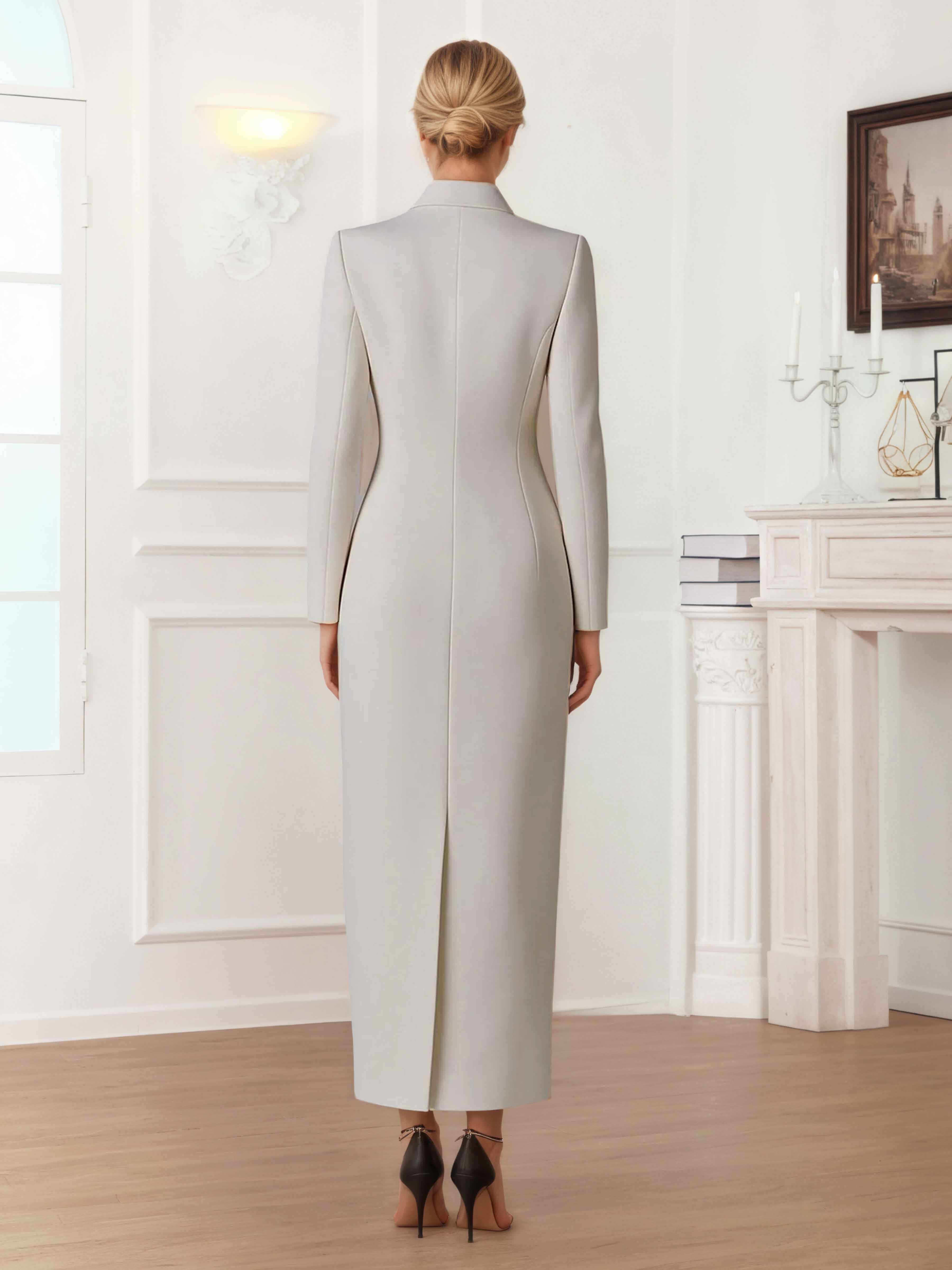 Veste Femme À Revers Crantés Double Boutonnage Longueur Cheville Pour Tenue De Soirée